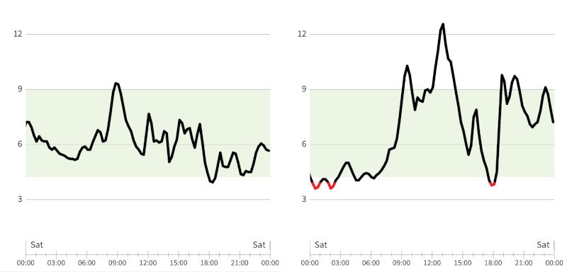 My blood sugar charts from two days