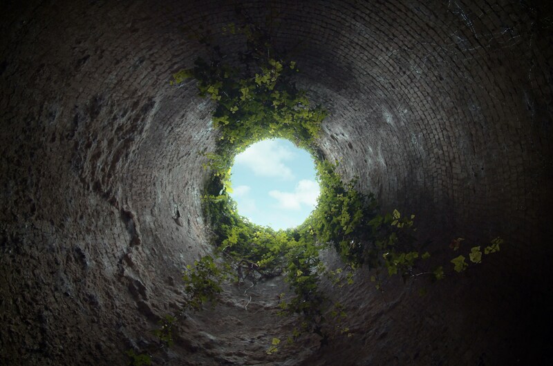 looking up out of a hole